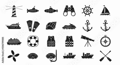 Set Sail Nautical Icons Vector Collection with Various Maritime 