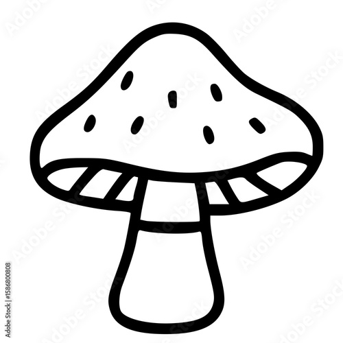 Set of hand drawn mushroom illustrations in black and white outline style