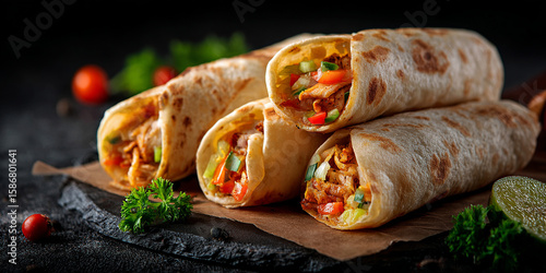 Kathi roll food indian food on dark background