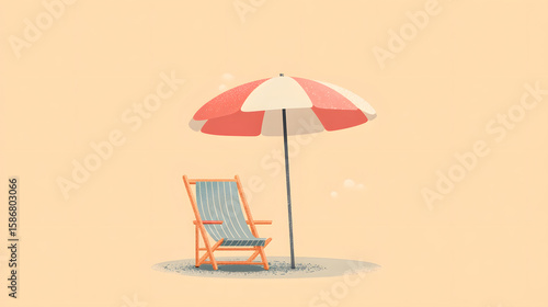 A minimalist illustration of a beach umbrella and chair