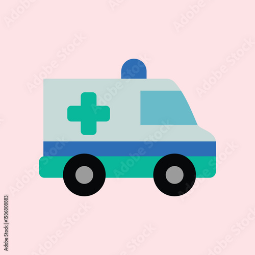 Illustration of an ambulance with a pink background, suitable for health, hospital, or medical themes.