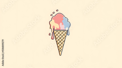 Line art of an ice cream cone