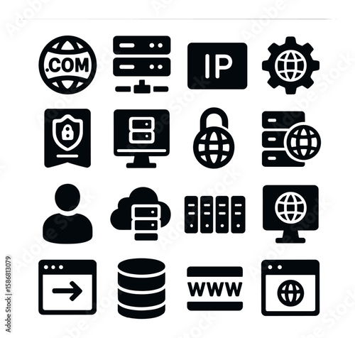 Website icon collection. internet, server, cloud, ip, globe, database, security, flat