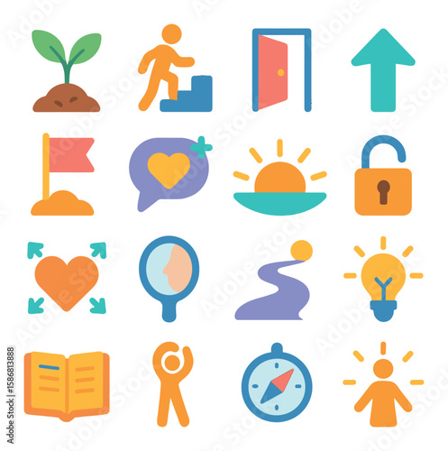 Personal growth icon collection. simple style: growth, motivation, success, mindset, inspiration