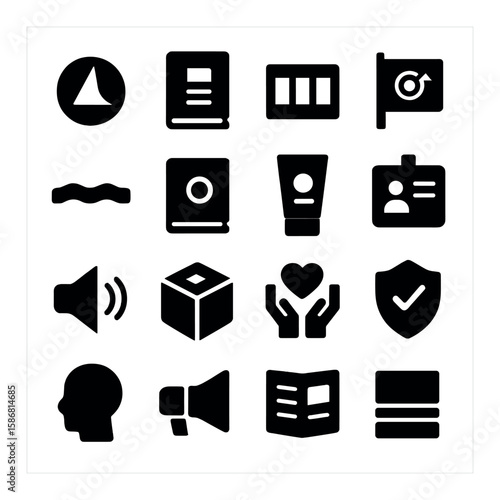 Minimal branding icon collection. modern silhouette design. logo, book, cube, shield