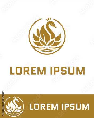 Elegant swan logo design combined with lotus flower elements enclosed in a circular frame