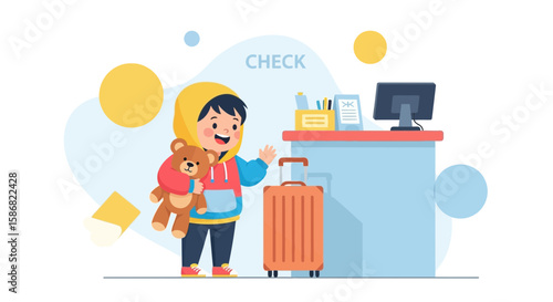 Young Traveler At Airport Check-In Ready For His Dream Vacation Adventure