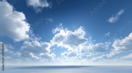 Canvas-taulu Bright Blue Sky with Soft White Clouds Over a Calm Ocean View