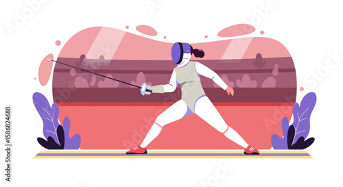 Fencer in Action: Stylized Illustration of a Female Athlete in Competition.