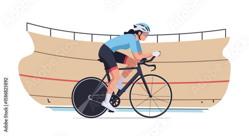 Cyclist Racing on Velodrome Track: Vector Illustration of Sportswoman.