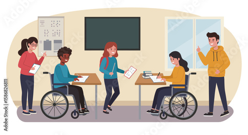 The image symbolizes active classroom participation and teaching, promoting interaction and learning in an educational environment.