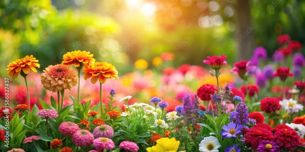 Obraz premium Colorful flowers blooming in a lush garden, color palette, flowers, color palette, flowers, nature