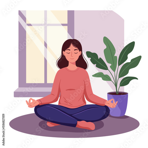 Wallpaper Mural A woman is meditating in a peaceful indoor environment, sitting cross-legged on the floor Torontodigital.ca