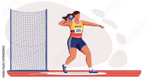 Shot Put Athlete in Action: Vector Illustration of Female Thrower.
