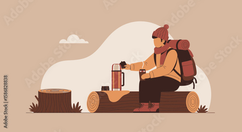 Tranquil Expedition Exploring Nature With Refreshments At The Campground During Winter Season