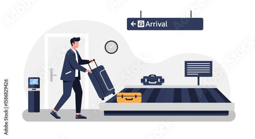 Traveler Arriving At The Airport Claiming Luggage From The Conveyor Belt