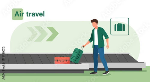 Traveler Collecting Luggage At Airport On Conveyor Belt After Flight