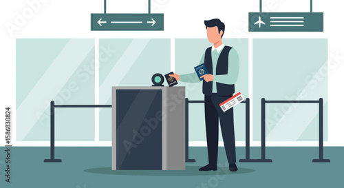Traveler Preparing Documentation For International Flight At Airport Terminal