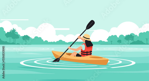 Woman Kayaking Through Serene Waters For a Peaceful Outdoor Adventure