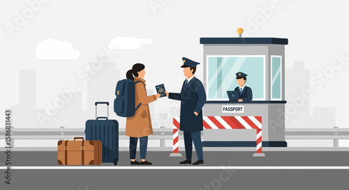 Traveler Presents Passport To Immigration Officer At Border Crossing For Inspection