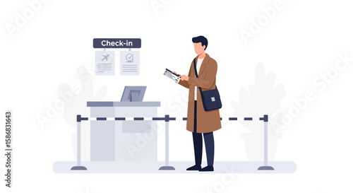 Traveler Ready For Check In Airport Counter For Travel Business Minimalist Style