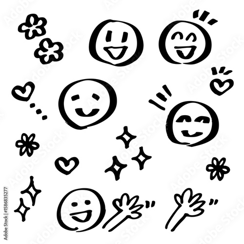 マーカーで描いた落書きのようなかわいいスマイルマーク