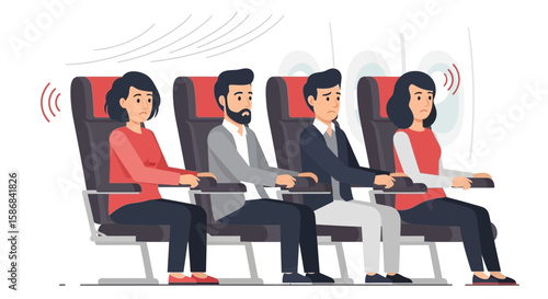 Worried Passengers Experiencing Turbulence During Flight Travel on Airplane Transportation