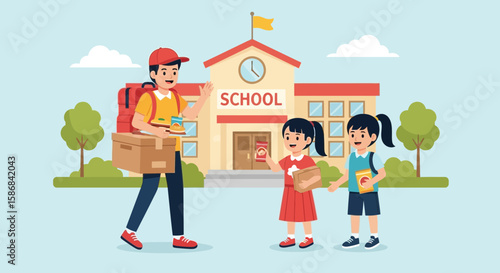 Volunteer Delivers Food Supplies To Schoolchildren With Smiling Faces