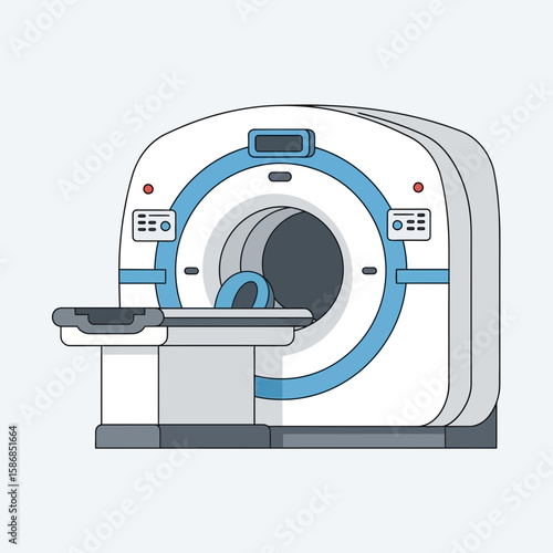 Medical scanner machine illustration with table on a light background.