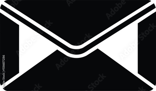 Black and white graphic illustration of a closed envelope, symbolizing communication and mail delivery.