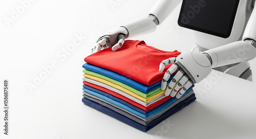 Wallpaper Mural Robot Assistant neatly folding colorful clothes on white surface Torontodigital.ca