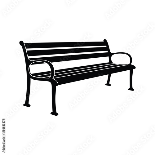 Black silhouette park bench outdoor seating vector illustration garden furniture public space city bench resting place urban design element