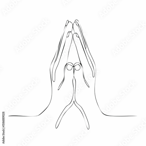 祈る手の一筆書き線画ベクター