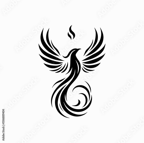 Vector Silhouette Logo of Phoenix Bird – Symbol of Rebirth and Immortality