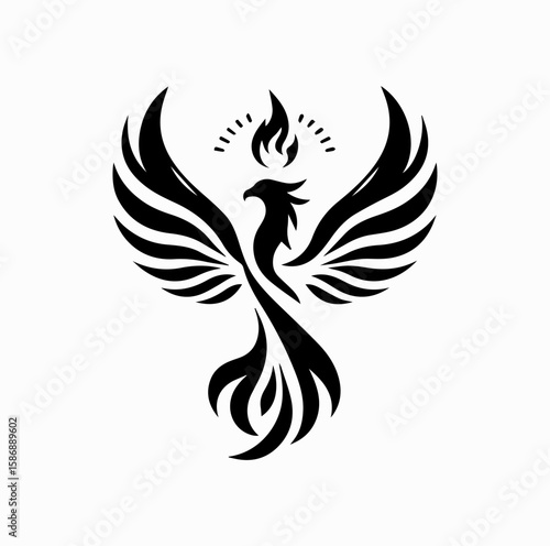 Vector Silhouette Logo of Phoenix Bird – Symbol of Rebirth and Immortality