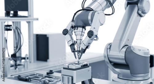 Precision industrial robot performing delicate assembly work