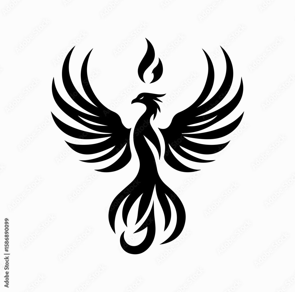 Fototapeta premium Vector Silhouette Logo of Phoenix Bird – Symbol of Rebirth and Immortality