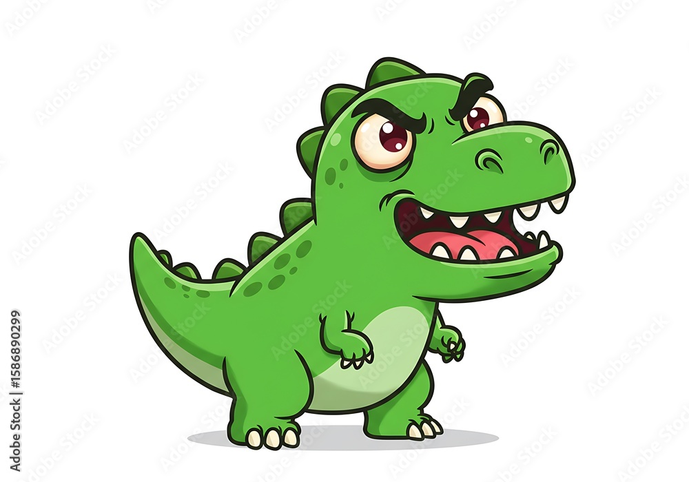Naklejka premium Cute green dinosaur cartoon character