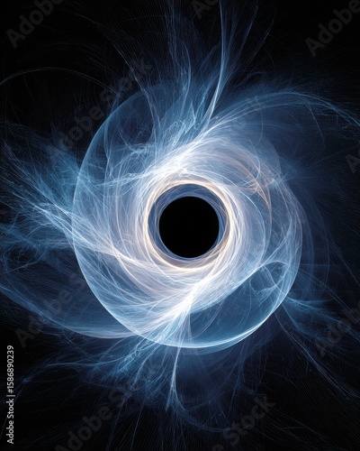 Ethereal Blue Swirl Abstract Art on Black Background for Design