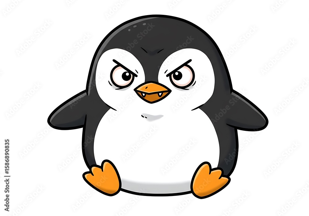 Fototapeta premium Angry cartoon penguin with stern expression