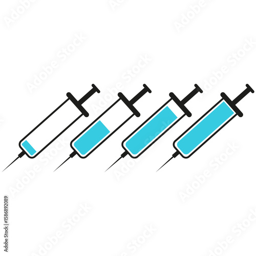 Medical syringe set. Injection drug tools. Health care Vector. Vaccine needle instruments