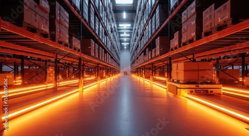 Wallpaper Mural Automated Warehouse With Agv Orange Lighting Torontodigital.ca