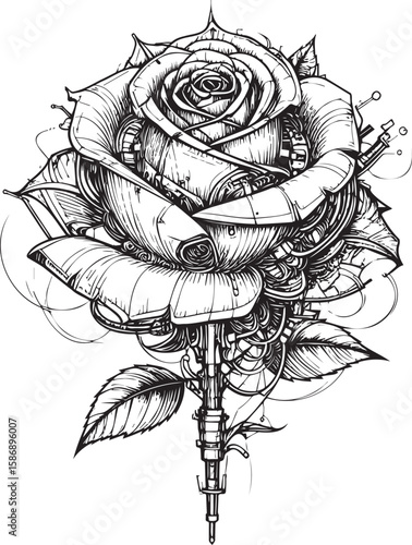 Steampunk Bloom: Mechanical Rose Art
