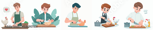 vector character of young man cutting chicken