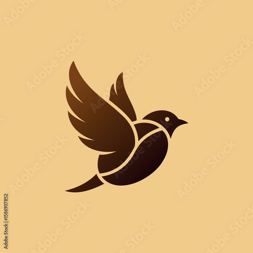 A charming and minimalist 'Cozy Home or Cafe Bird Emblem' logo, designed in warm brown hues. This simple yet elegant stylized bird evokes a sense of comfort, welcome, and peaceful dwelling.