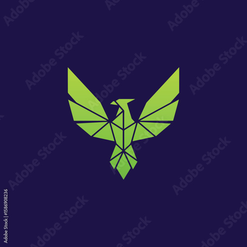 A striking geometric phoenix bird logo in a modern, angular design and a vibrant green hue, symbolizing rebirth, strength, and transformation.