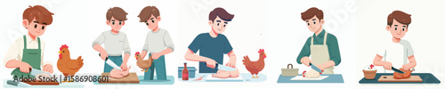 vector character of young man cutting chicken