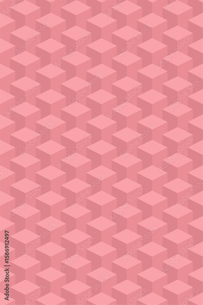 Fototapeta premium Seamless fun cube pattern background. Red pastel color.