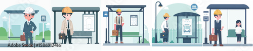 vector character architect waiting at bus stop