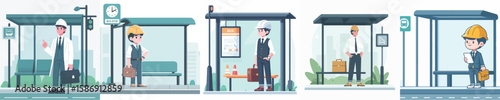 vector character architect waiting at bus stop